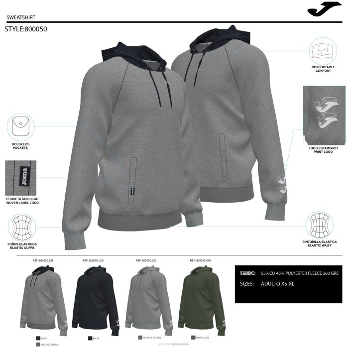 hr Joma pulover s kapuljačom beta melange siva 6FVN1335 muškarci