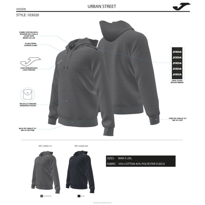 hr Joma pulover s kapuljačom urbana ulica crno 6FVN1139 muškarci