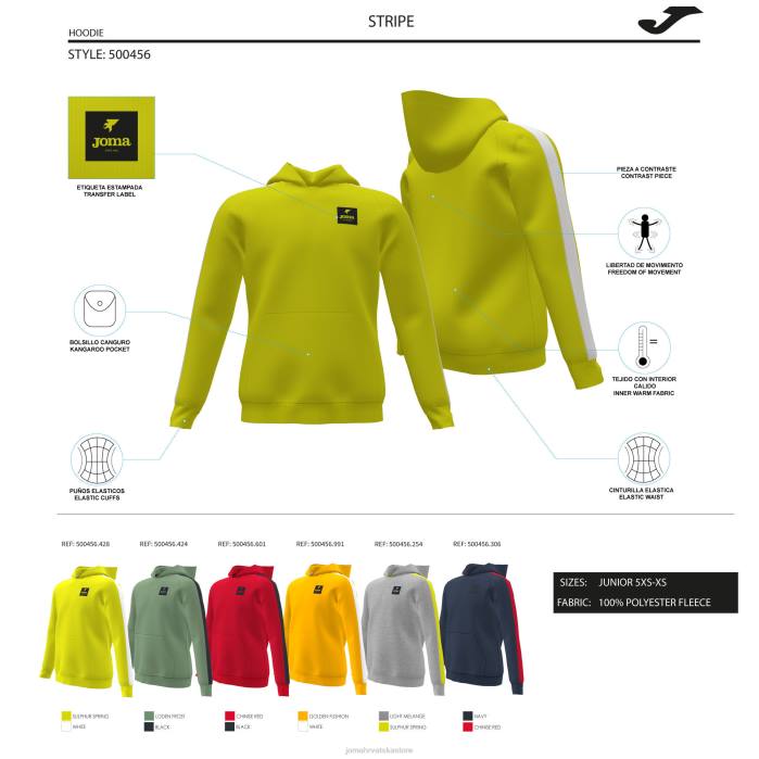 hr Joma pulover s kapuljačom junior stripe vapno 6FVN2692