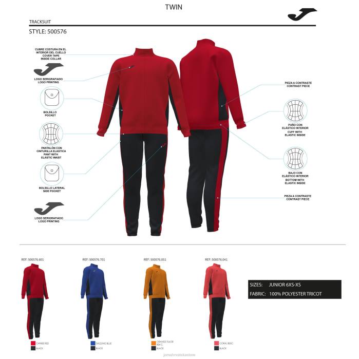 hr Joma trenirka dječak blizanac fluorescentna koraljna crna 6FVN2807