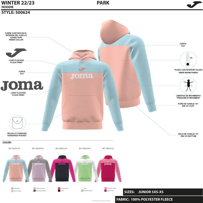 hr Joma park džempera s kapuljačom crna fuksija 6FVN2065 žene