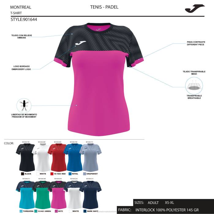hr Joma košulja kratkih rukava montreal fluorescentno ružičasto crna 6FVN3909 žene