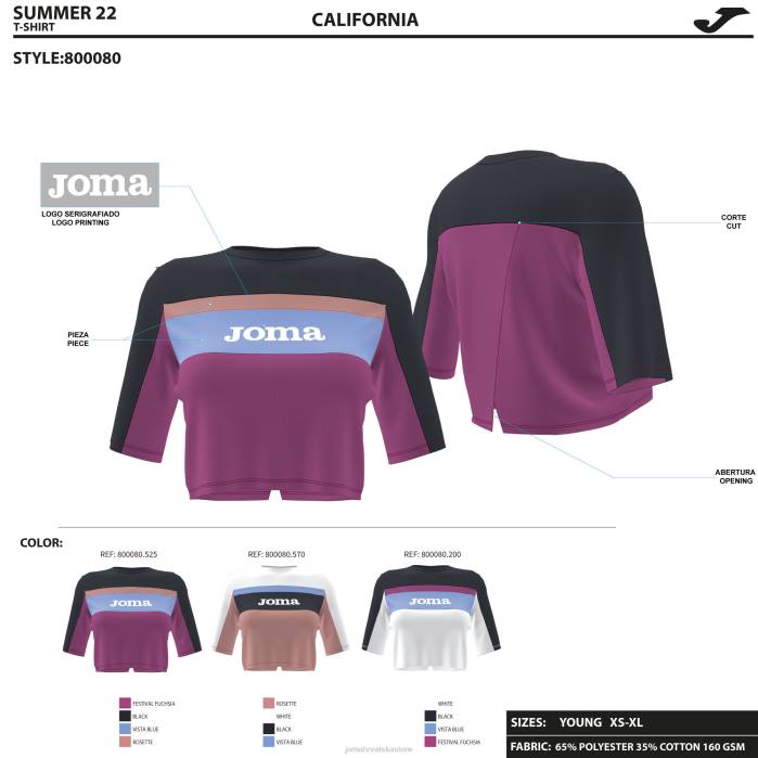 hr Joma majica kratkih rukava california fuksija crna 6FVN2244 žene