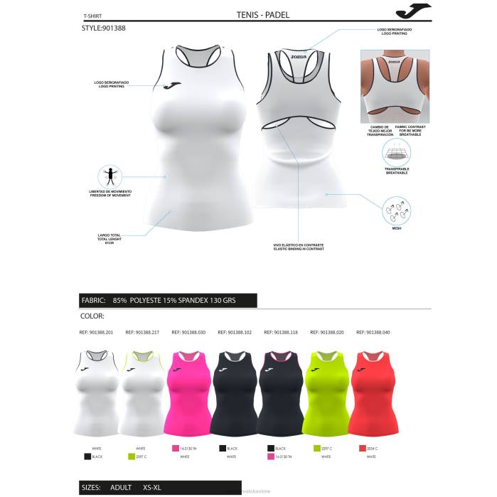 hr Joma majica bez rukava bijela fluorescentno zelena 6FVN4051 žene