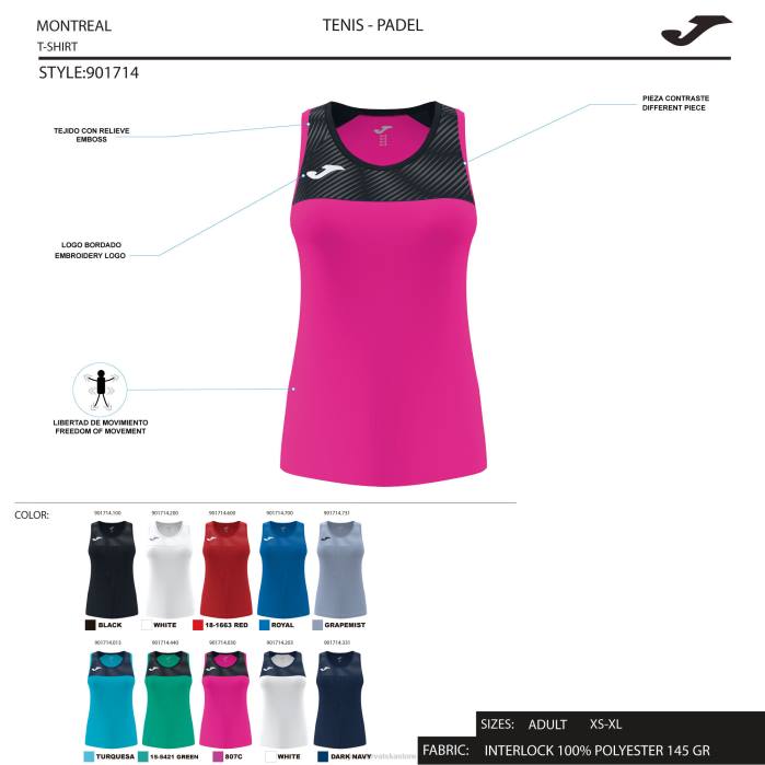 hr Joma majica bez rukava montreal fluorescentno ružičasto crna 6FVN3599 žene