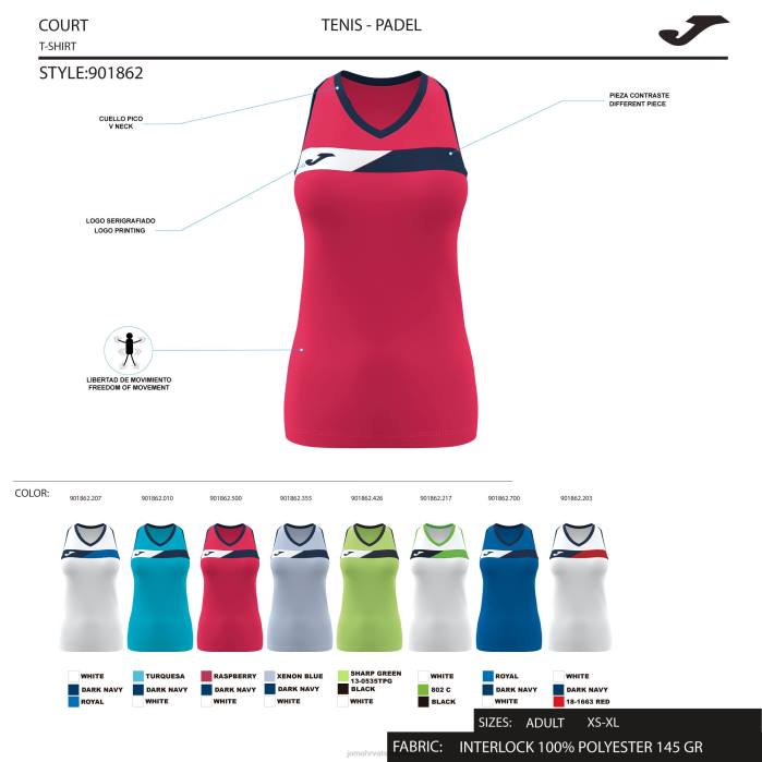 hr Joma majica bez rukava sud bijela fluorescentno zelena crna 6FVN3706 žene